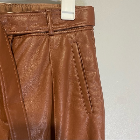Babaton Women's Brown Belted Faux Leather Dress Pants Size 2 - Picture 5 of 10